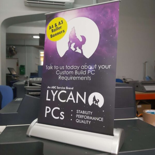 Desktop roller banner printing - abc service, tavistock, devon, england, uk