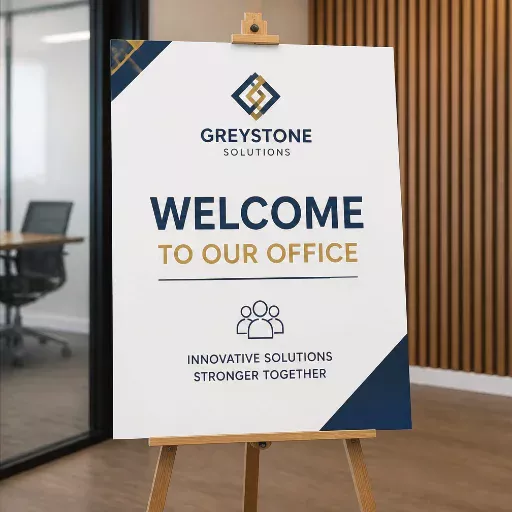 A2 foamex sign board (420x594mm) showing scale next to a standard office chair.