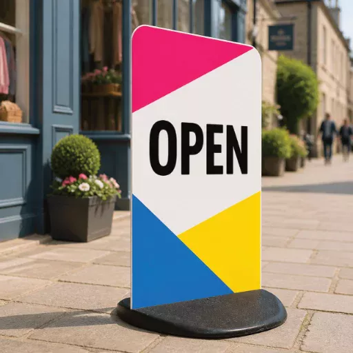 Heavy-duty pavement sign with weighted base and white aluminium board for outdoor business advertising at abc service tavistock.